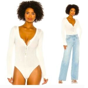Free People Dylan Thermal Bodysuit Ivory  Size Large